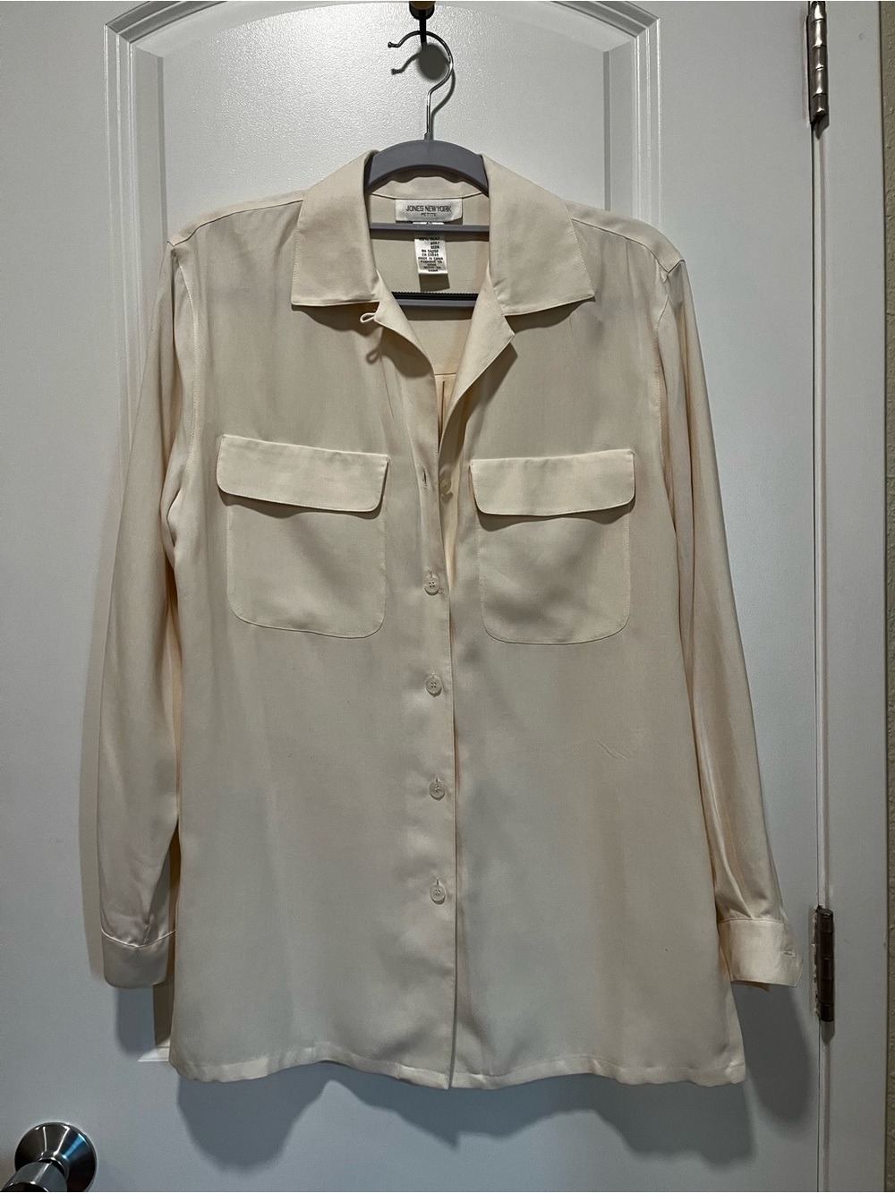 Jones New York Cream Silk Button-Up Blouse - Women's Long Sleeve